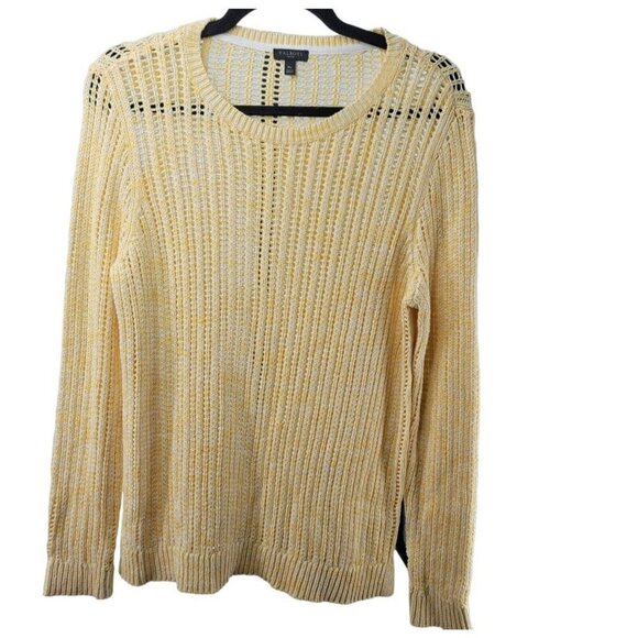 Talbots Sweater Cotton Yellow Open Knit Long Sleeve Crew Neck Chunky Medium Fall - Picture 1 of 8
